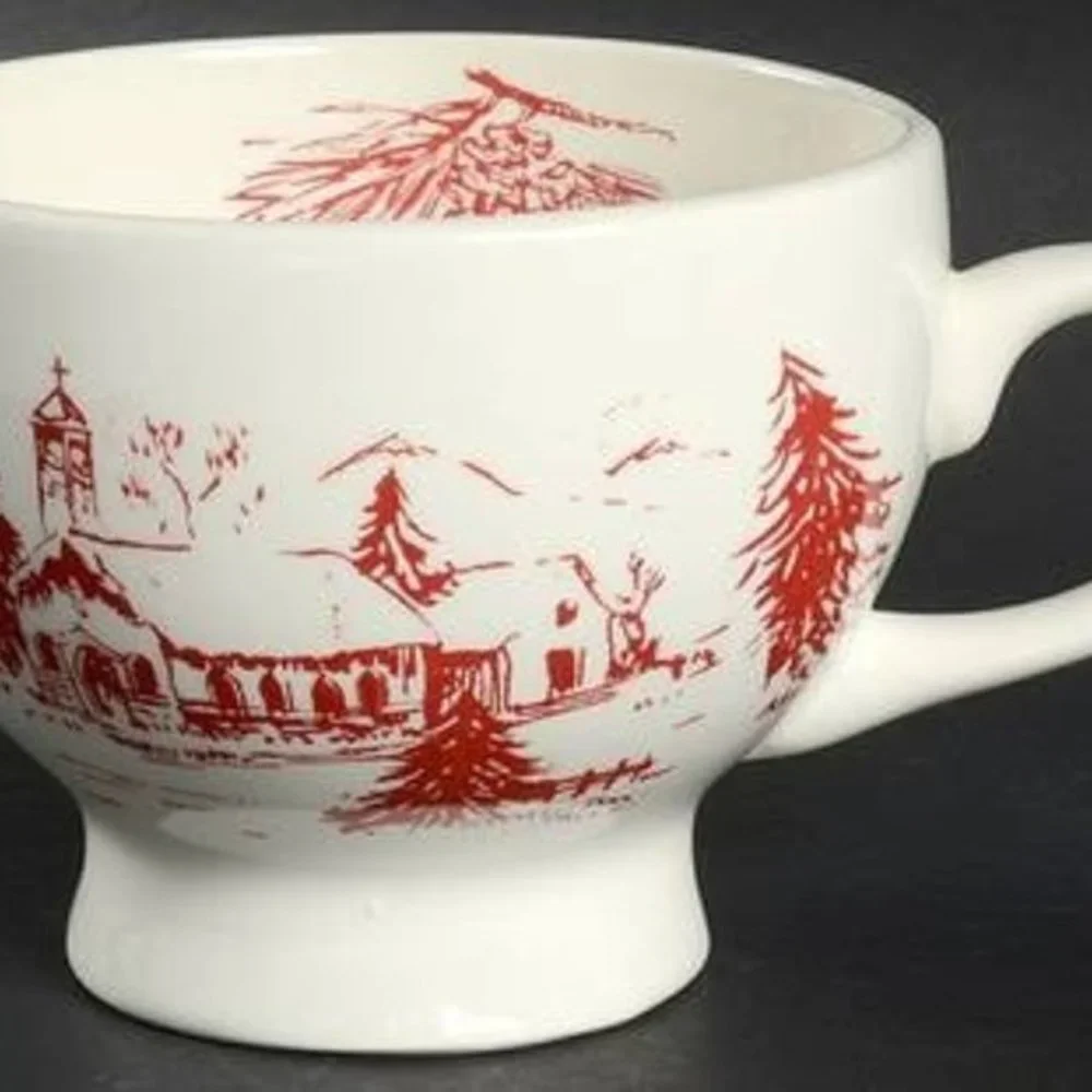 Anthro Cappuccino Mug Holiday Toile